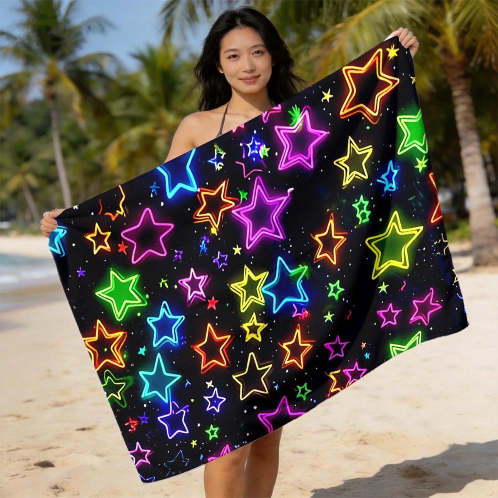 Neon Star Design Unisex Beach Towel, Soft Lightweight Absorbent Quick-Dry for Beach Camping Gift