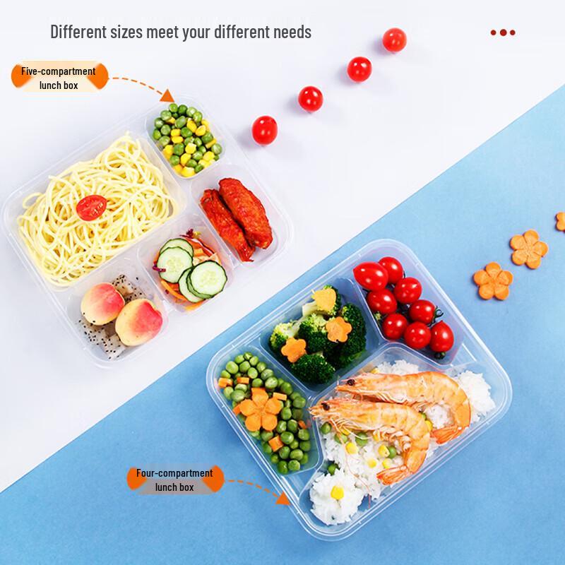 Disposable 5-Compartment Rectangular Plastic Lunch Boxes