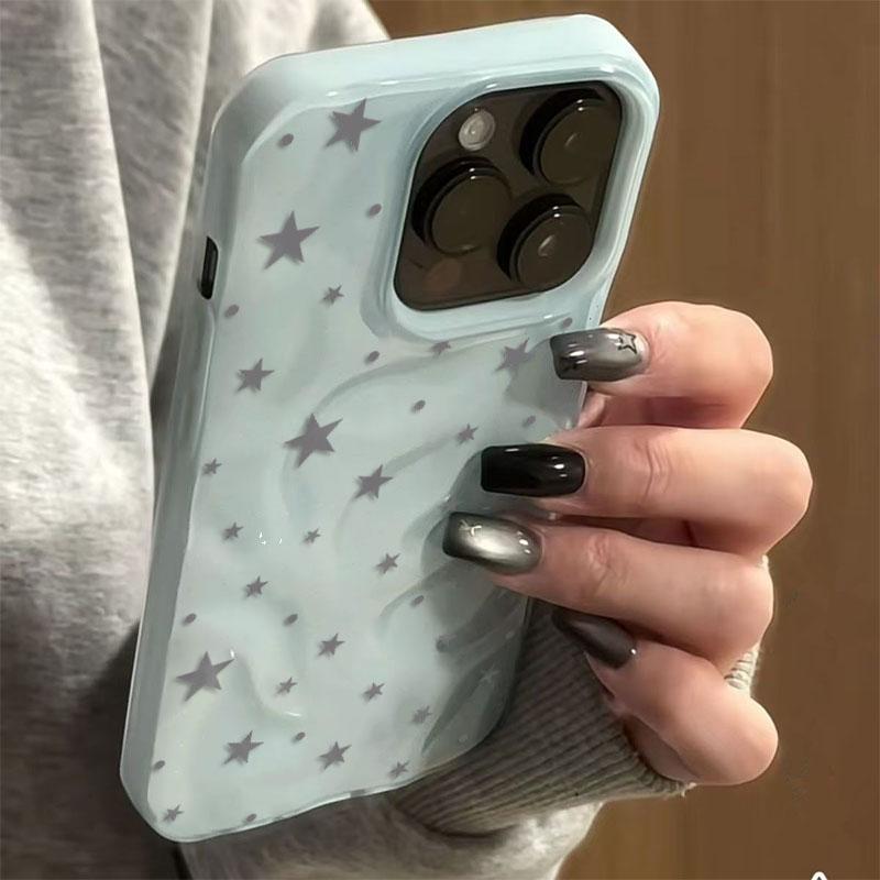 Minimalist Gray-Blue Star Wave Texture Phone Case for iPhone 17 Air 16 15 14 Plus 13 12 11 Pro Max Shockproof Soft Back Cover