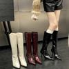 Patent Leather Solid Color Minimalist Style Knight Boots Women's 2025 Autumn and Winter New Fashion Design Thin High Heel Fashion Boots
