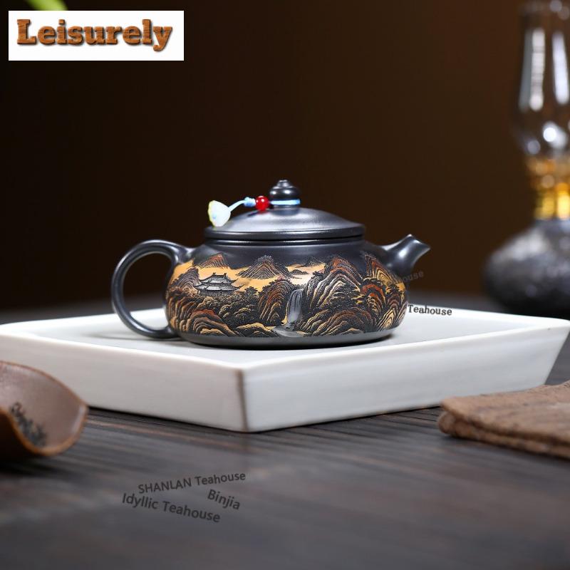 240ml Boutique Yixing Lila Ton Teekanne Handgefertigt Han Jiang Topf Rohmaterial Stein Gelber Schlamm Kessel Mit Filter Zisha Teegeschirr Teegeschirr