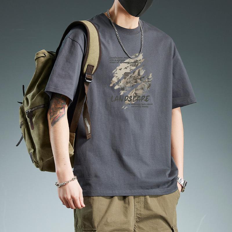 

Мужская летняя модная футболка с коротким рукавом, брендовая, в гонконгском стиле, с принтом, с круглым вырезом, свободная, модная, дышащая футболка 3XL