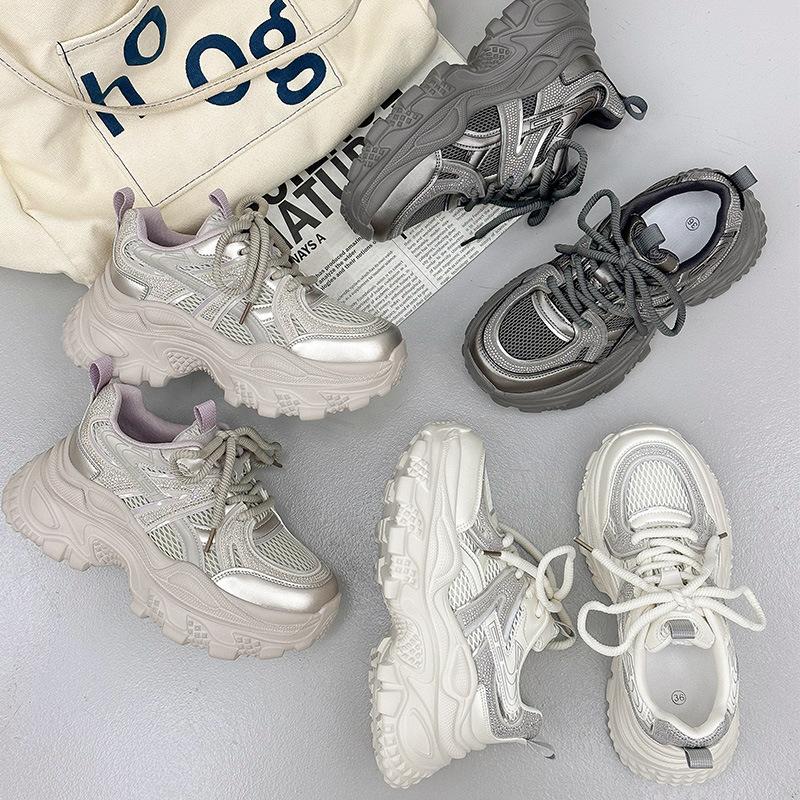 Small platform dad shoes women's 2025 autumn new fashionable versatile casual 7cm height-increasing sports jogging shoes