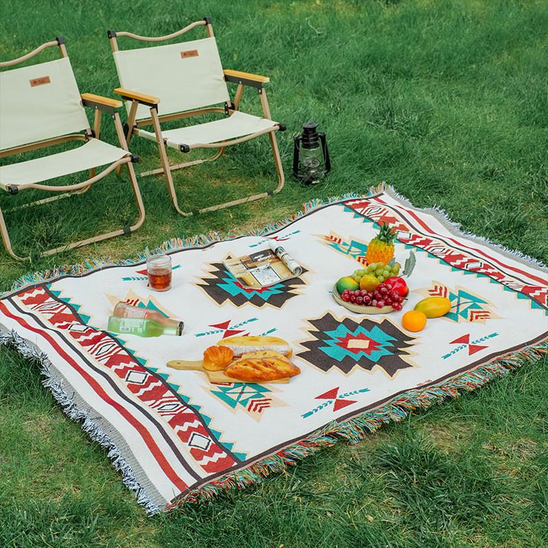Bohemian Style Outdoor Picnic Blanket With Thick Cotton Linen For Camping And Garden Use
