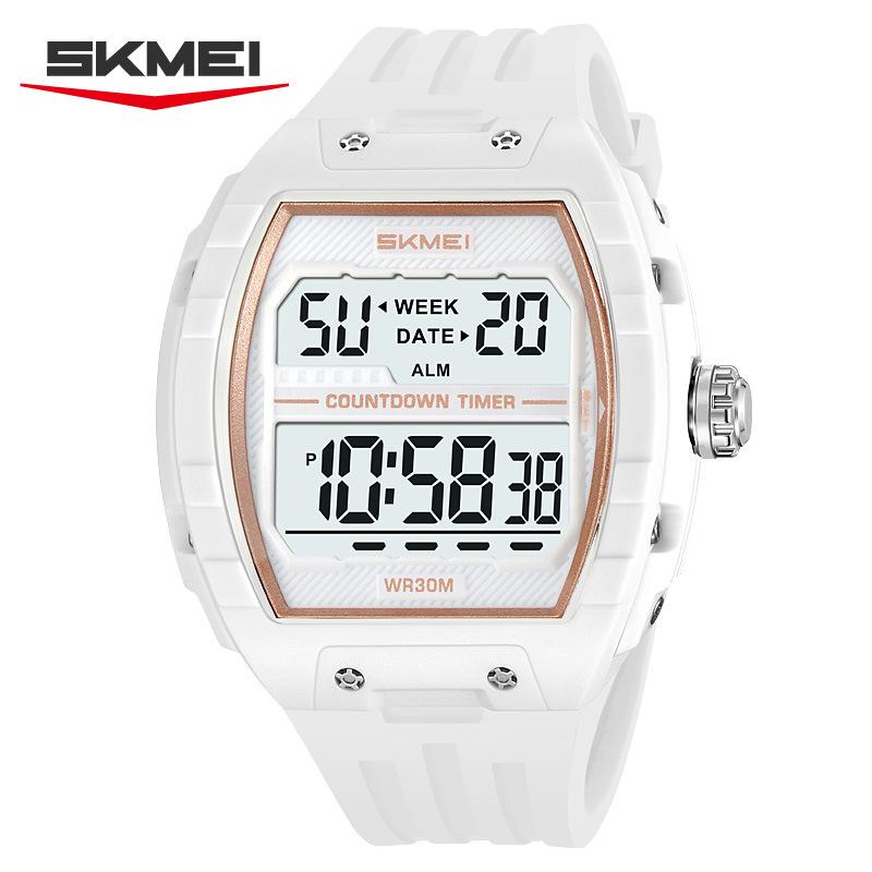 

Waterproof luminous electronic watch Men s large dial Wine barrel-shaped electronic watch Multifunctional student watch білий