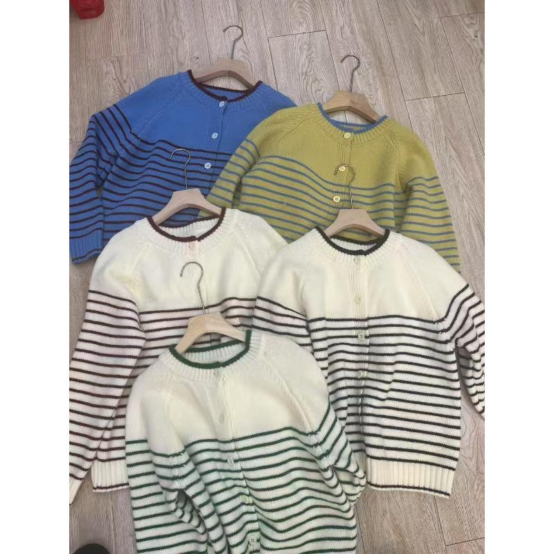 

Новый полосатый контрастный дизайн, круглый вырез, однобортный, с длинными рукавами, свободный вязаный кардиган, базовая куртка average size синий