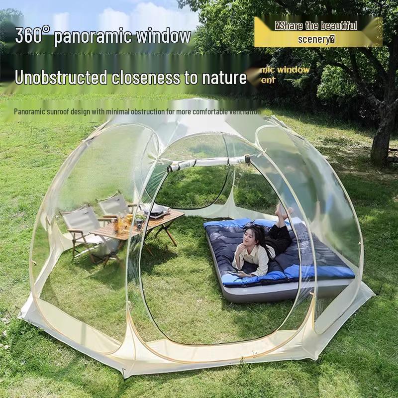 Transparent Spherical Outdoor Tent: Starry Sky Bubble House, Windproof & Warm Sunroom for Dining or Camping, Mongolian Yurt Design.