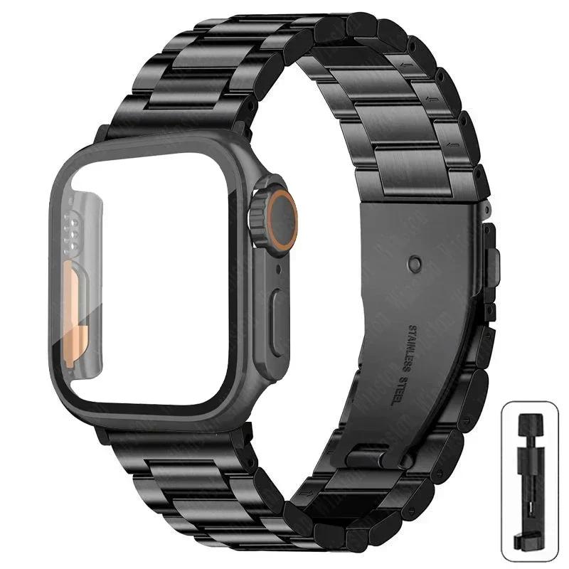 Armband i rostfritt stål + Ultrafodral för Apple Watch-band 10 42 mm 46 mm 44 mm 45 mm 41 mm 40 mm metallarmband för iwatch-serien 9 8 7 6 SE