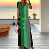 Women Plus Size V Neck Short Sleeve Maxi Dress Black Beige Brown Geometric Block Print Loose Long Dress