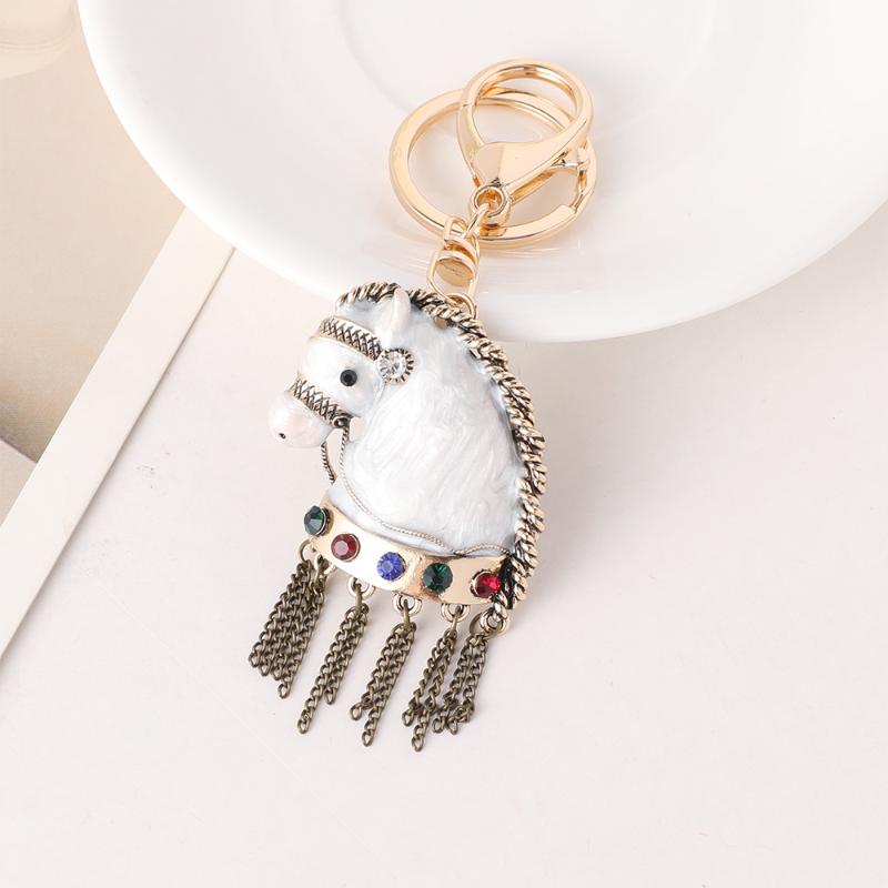 2026 New Horse Keychain Sparkling Crystal Metal Animal Pony Handbag Pendant Decoration Car Key Ring New Year Souvenir Gift