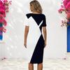 Women Plus Size Round Neck Short Sleeve Printed Fitted Dress Red White Blue Star Firework