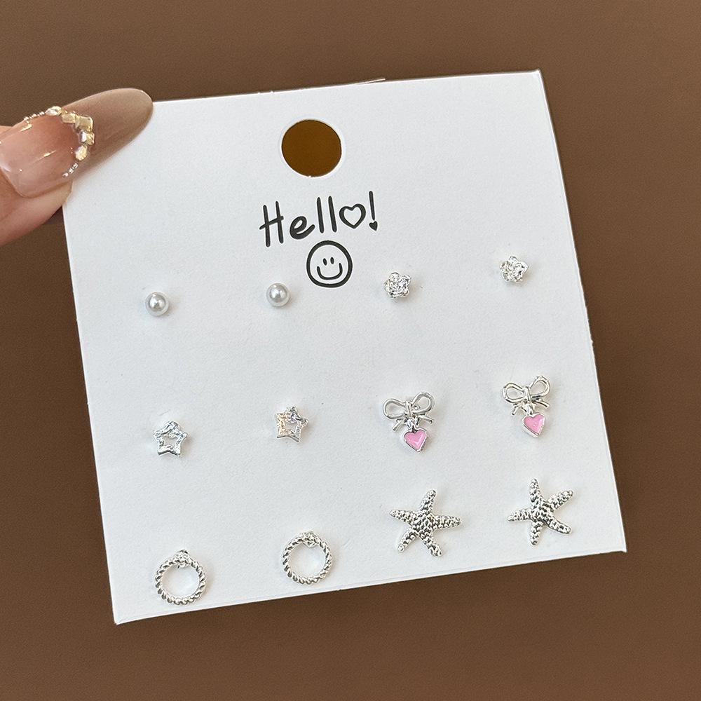 Korean Version of Niche One-week Stud Earrings Set Ins Cute and Small Alloy Electroplating Temperament Point Diamond Earrings
