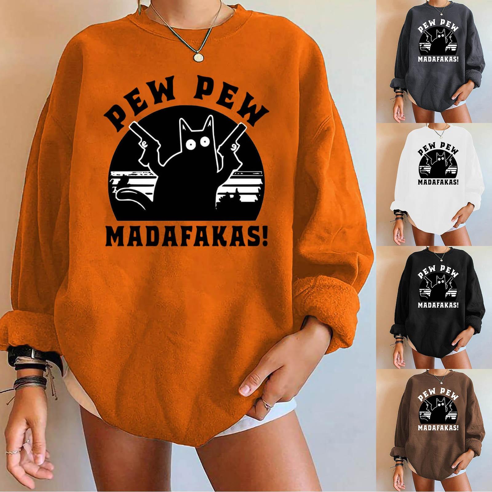 

Женская модная повседневная однотонная толстовка с длинными рукавами и принтом