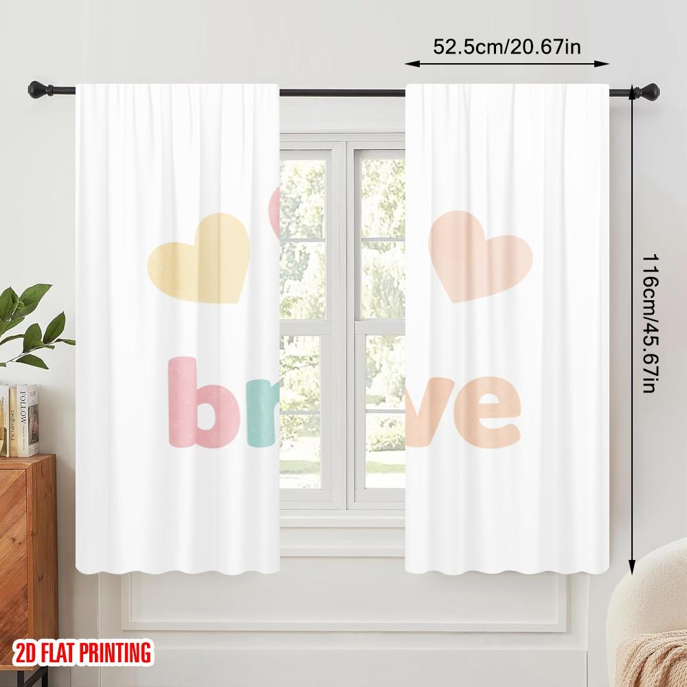 2pcs 2D flat printing Curtain Cute Heart Watercolor Quote 100% Polyester Without Electricity Birthday Party for Photo Booths &