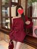 Korean-Style Off-Shoulder Top & Plaid Mini Skirt Set - Playful, Irregular Design for Women