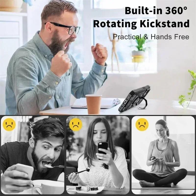 Case For iPhone 11 13 14 15 16 Pro Max 14 15 16 Plus 11 Magnetic Rotated Ring Kickstand Heavy Duty Drop Protection Wallet Cover