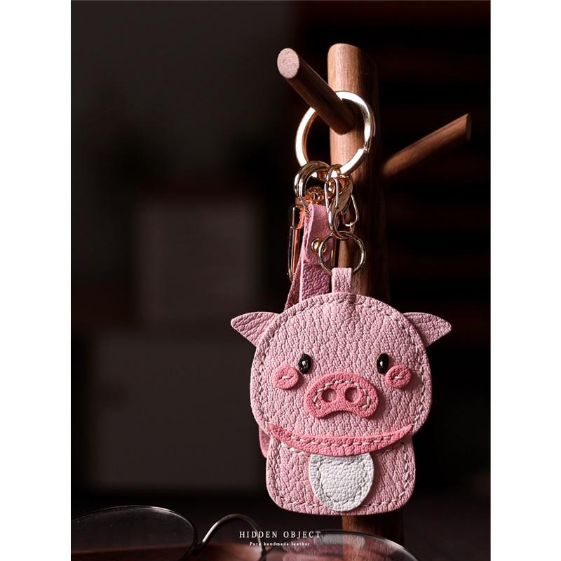 Porte-clés pour sac en cuir véritable haute qualité forme de cochon du zodiaque chinois décoration artisanale