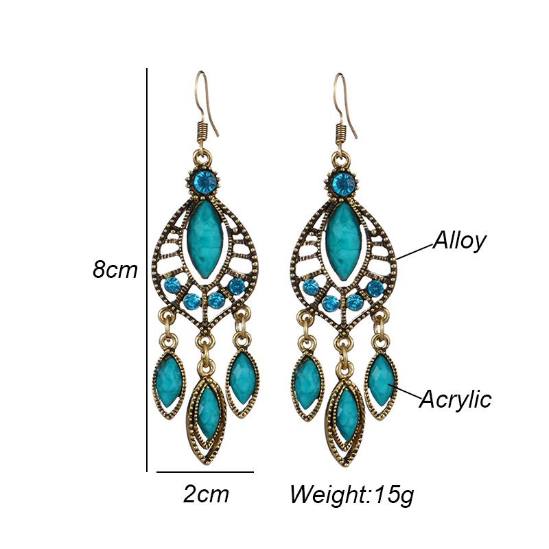 Ethnic Long Antique Gold Color Water Drop Earrings for Women Vintage Hollow Inlaid Rhinestone Elegant Earring Female Jewelry
