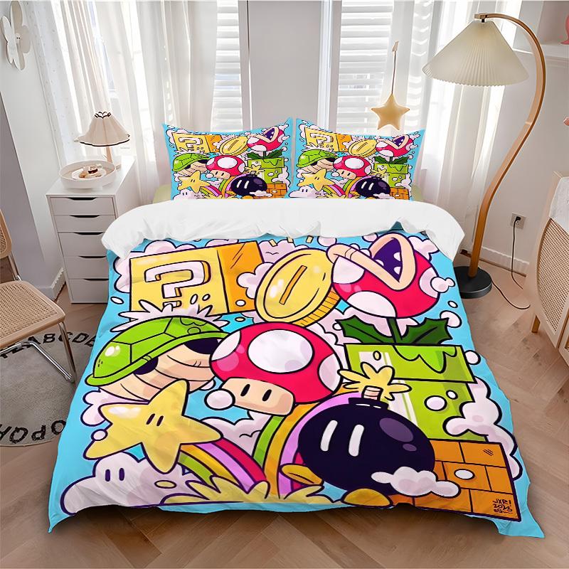 

3pcs bedding set Mario Adventure Includes 1 Comforter+2 Pillowcases, Without Pillow Inserts, Soft Comfortable, Lightweight Breathable,217 135x200cm