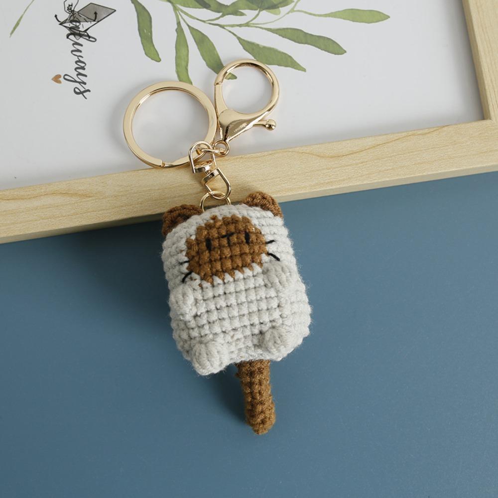 Hand-woven Cute Cat Keyring Crochet Cute Animal Pendant Lovely Exposing Belly Cat Keychain  Gifts