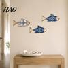 Nautical Bathroom Accessories 3Pcs/Set Wooden Fish Wall Decor, Knot Print Decorations, Coastal Rustic Wood Decor Style Art for Beach House Home