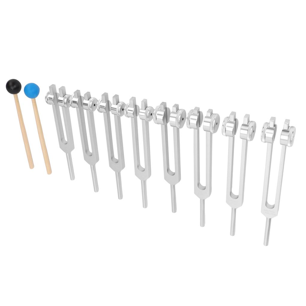 8-teiliges Stimmgabel-Set Aluminiumlegierung Stimmgabel 126,22 Hz Klangheilungs-Werkzeug mit Hammer Reinigungstuch Silber