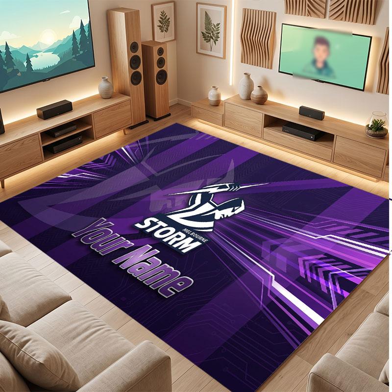 Melbourne Storm Personalisiertes Kristall-Samt-Teppich, Benutzerdefinierter Namens-Text Weicher Anti-Rutsch-Teppich für Wohnzimmer Schlafzimmer