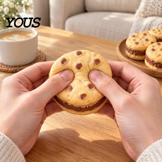 Quiet Sensory Toys for Classroom Realistic Cookie Squishy Stress Relief Toy, Soft Fidget Ball, Novelty Gifts Coworkers Cute Baked Portable Hand