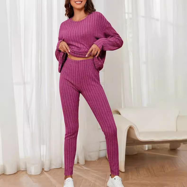 Casual O-neck Two Piece Set Women Outfits Autumn Winter Fashion Solid Knitted Long Sleeve Sweater Elegant Loose Pants Suit