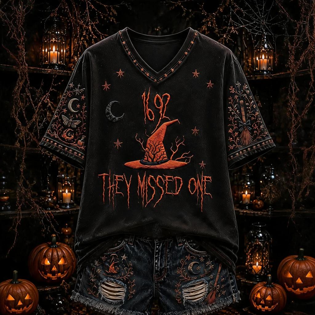 Women's Halloween Printed V-Neck Short Sleeve T-Shirt Casual Top