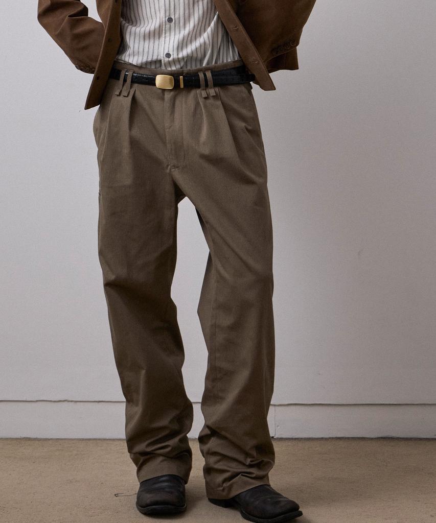 LEARVE Silent Waist Double Pleated Corduroy Pants Beige