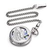 TREEWETO Mechanische Taschenuhr Antik Römisch mit Kette, Eisenbahn-Thema Skelett, Ziffern, Silber,