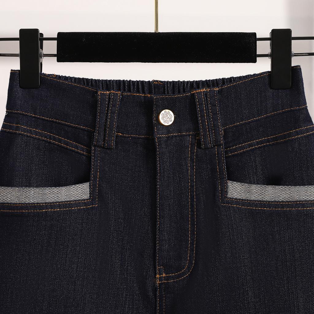 Dimanaf Plus Size Jeans Women Shorts Pants Summer Loose Short Basic High Waist Striped Pants Elastic Waist