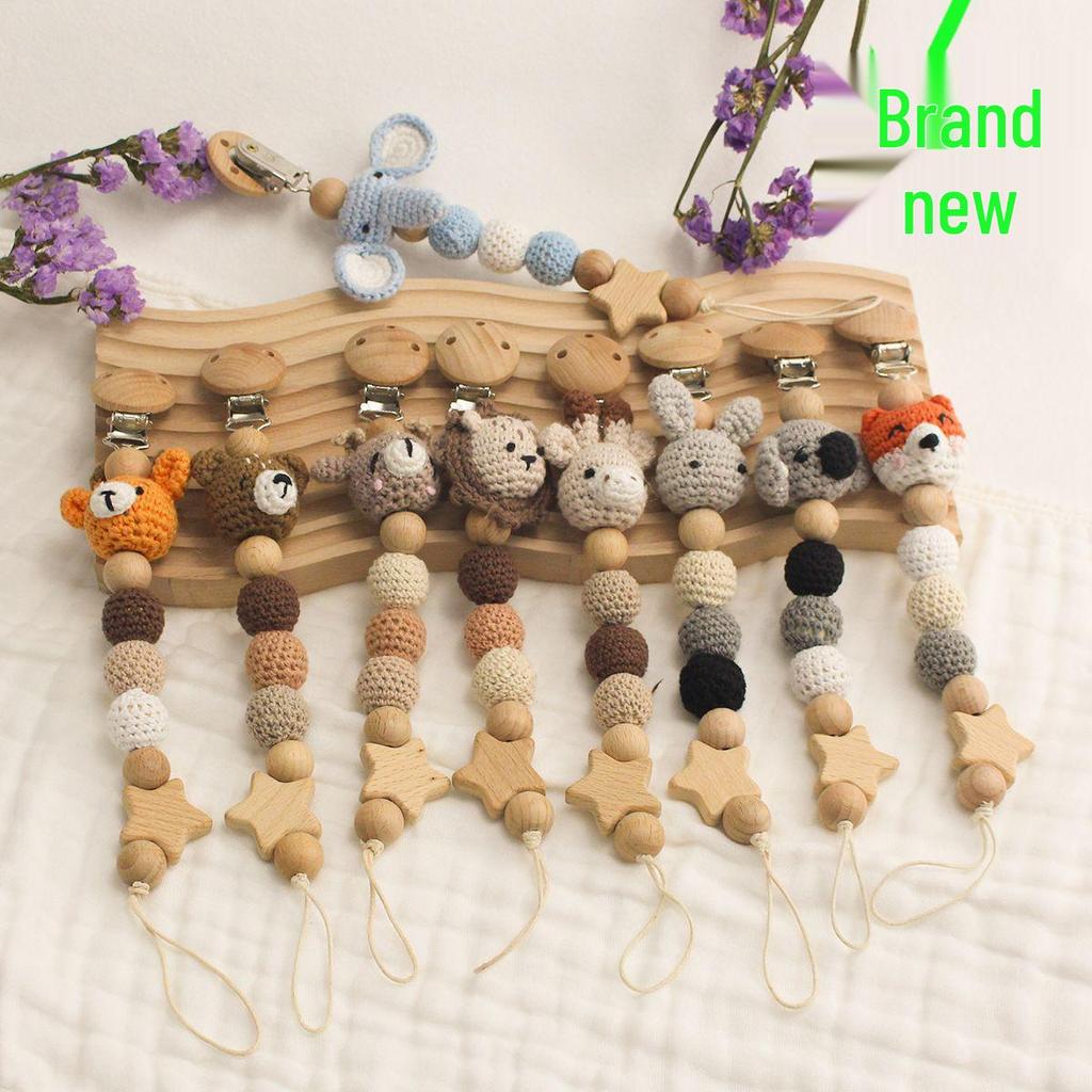 Crochet Baby Pacifier Chain with Cartoon Animal Teether - Anti-drop Design