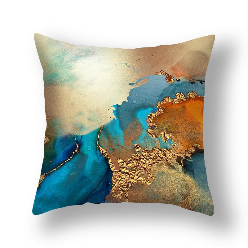 45x45cm Nordic Ins Abstract Gold Blue Marble Print Cushion Cover Sofa Office Seat Lumbar Pillow Cover Home Decoration