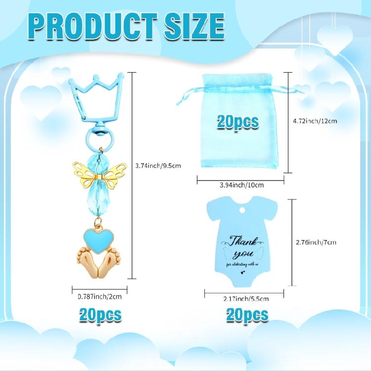 20pcs Handmade Keychains with Organzas Bags for Wedding and Baby Shower Baptism Party Supplies Anniversary Decorations