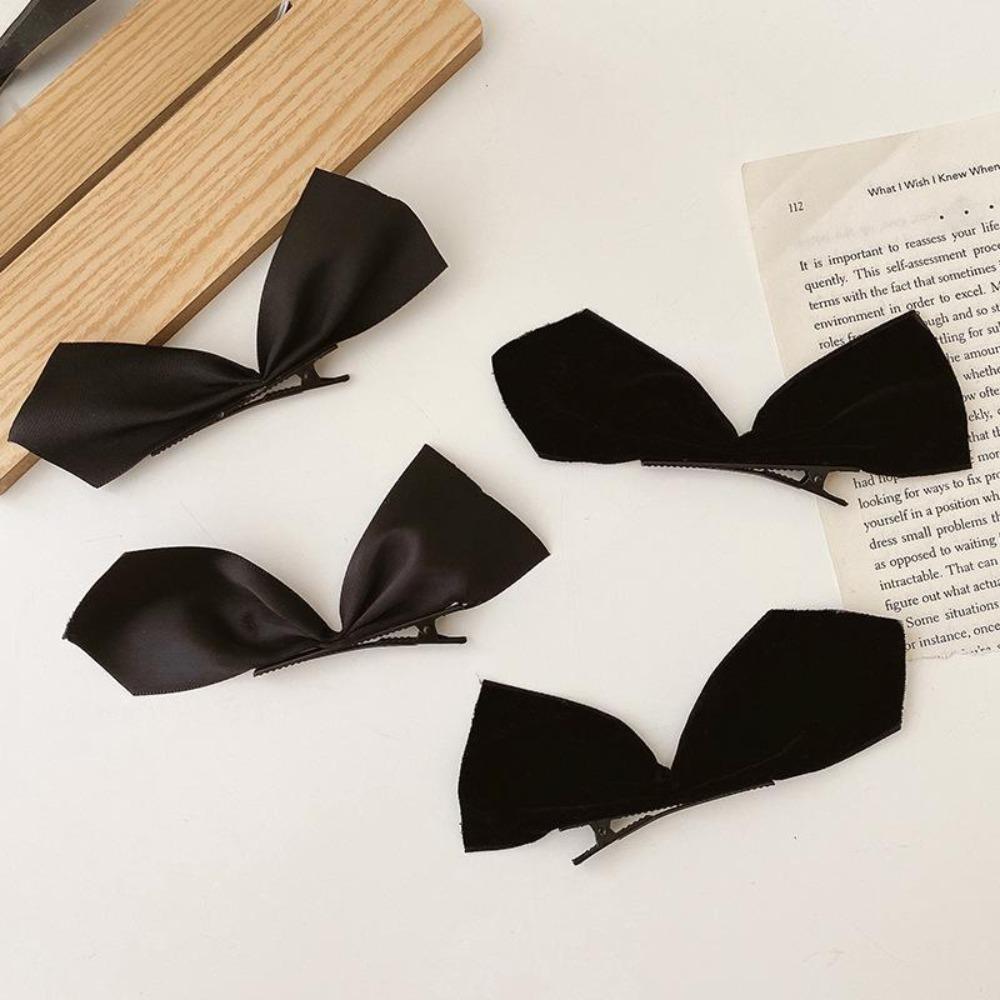 2pcs/set Solid Satin Bobby Hairpin Bowknot Hair Clip Elegant Bow Hair Clip  Girls