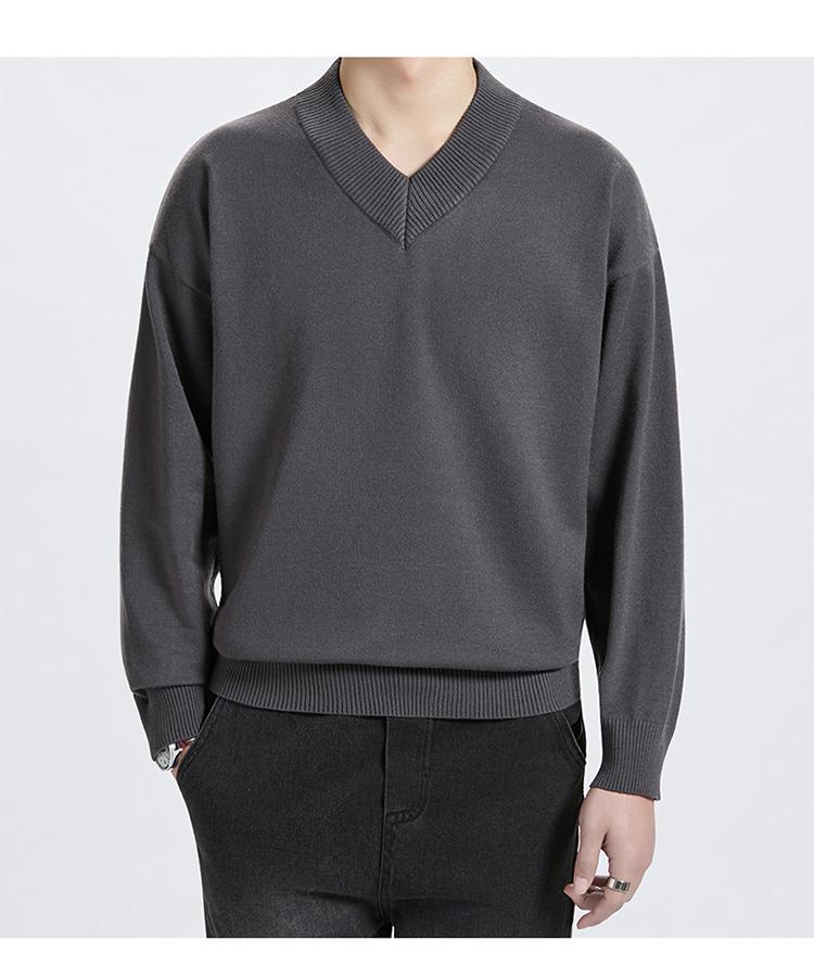 Unisex Solid Color V-Neck Knit Sweater - Trendy Korean Style, Versatile & Casual, Loose Long-Sleeve Top