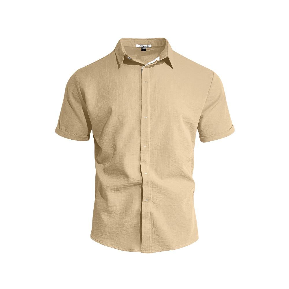 Summer Men's Solid-Colour Button-Down Casual Short-Sleeved Shirt Trendy Beach Holiday T-Shirt