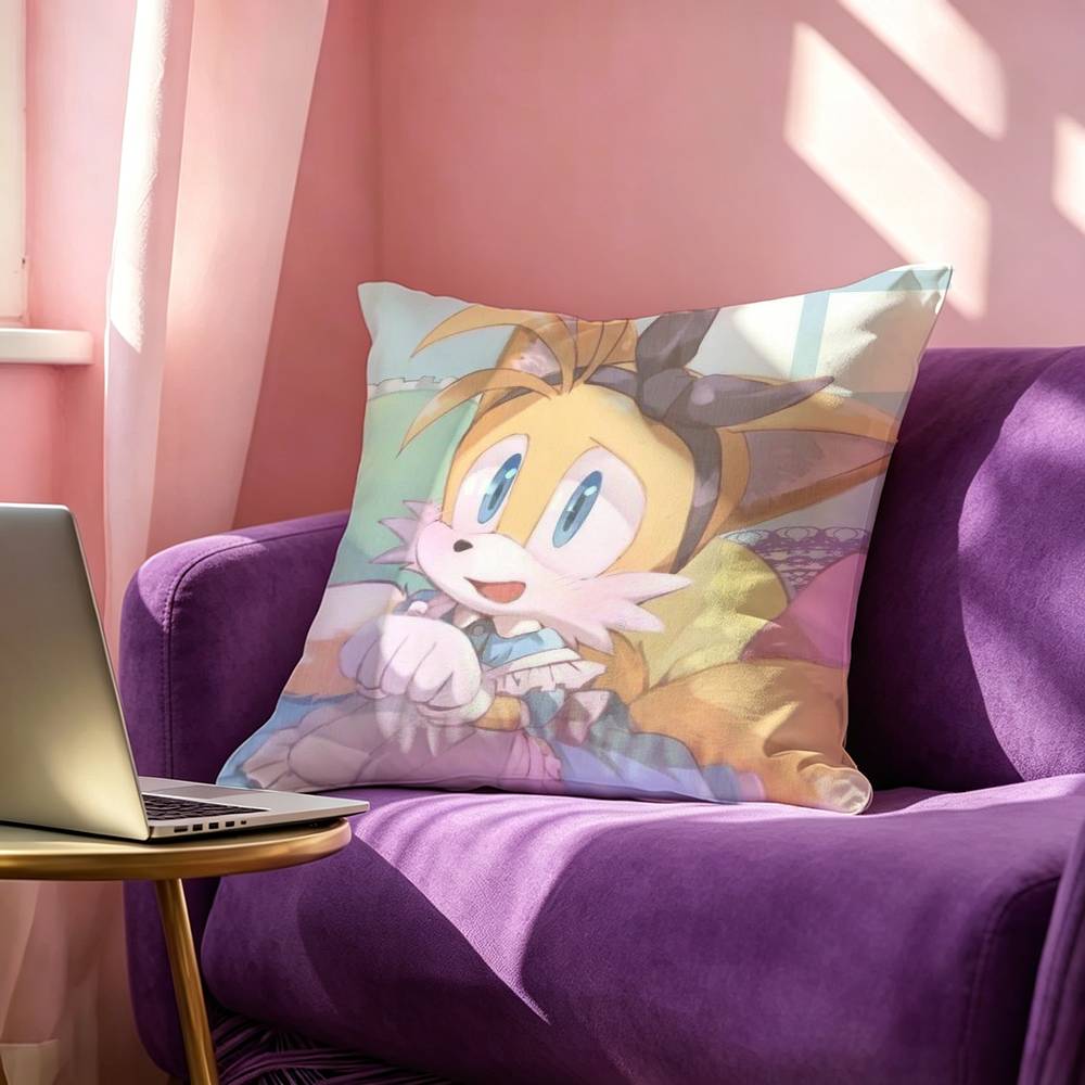 Anime TTails Cartoon Square DoubleSided printed Pillow Case Bedroom Bedside Pillow Sofa Cushion Cover