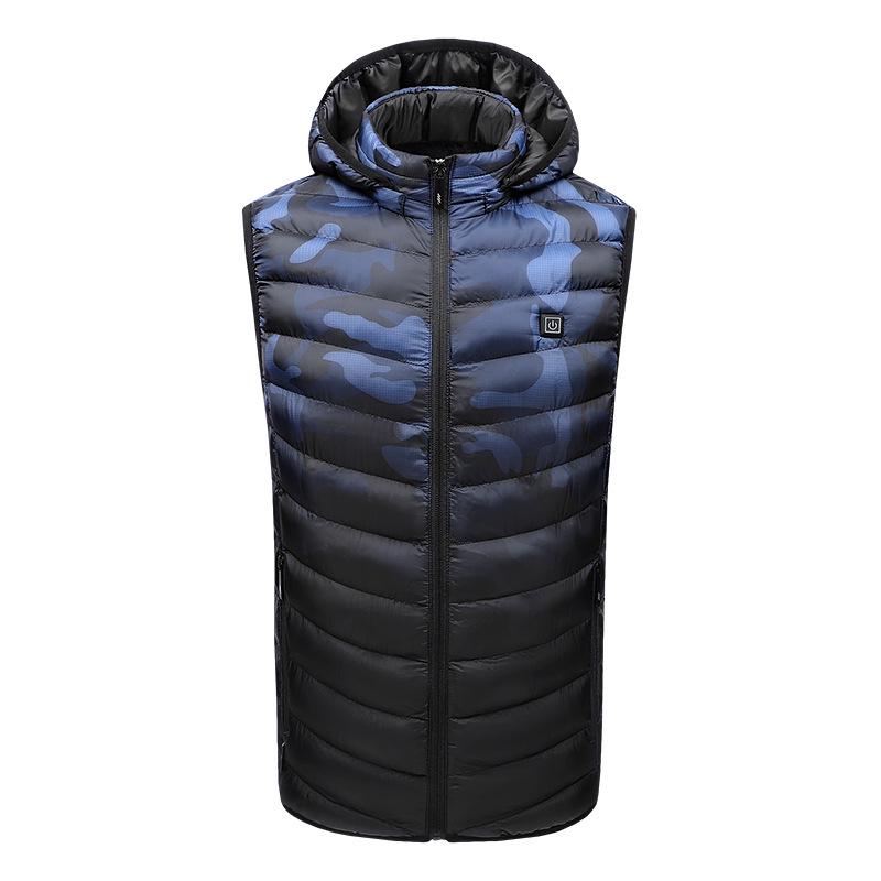 

Men s Heated Hooded Winter Vest - Electric, Warm, Cotton, Plus Velvet XL камуфляжный/синий