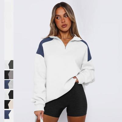 Frühlings Damen American Polo Shirt Kontrastreißverschluss Baseball Trikot Sweatshirt