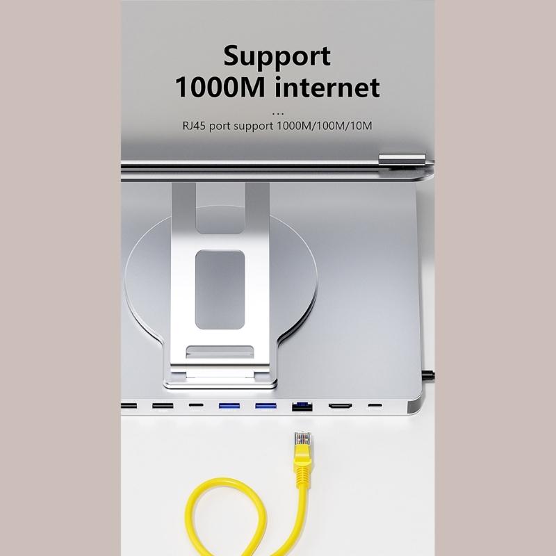 10 Port Laptop Dock Holder with 4K60hz Output USB3.0x3 Support and PD100W Charging 360 Degree Rotation Holder
