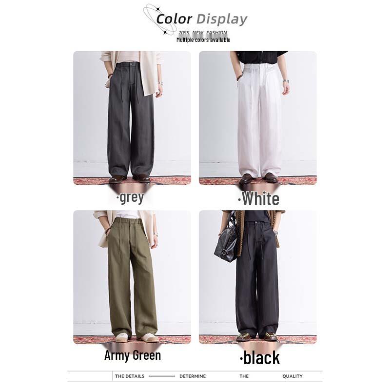 ROMON Men's Tencel Linen Straight-Leg Casual Pants