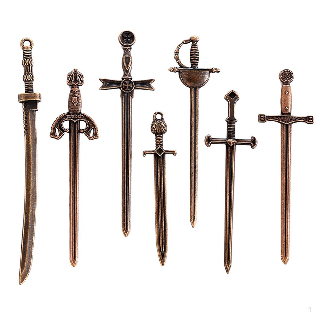 7 Pieces Alloy Swords Knife Charms, Mini Antique Sword Pendants, Charms for Necklace, Jewelry