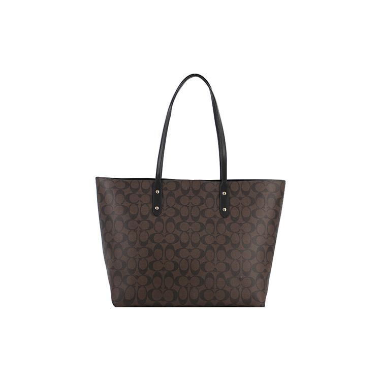 Coach Bolsa Tote Town em Lona Revestida com Couro Liso, Bolsa de Compras, Bolsa de Mão, Bolsa de Ombro Feminina Marrom Escuro 76636-IMAA8
