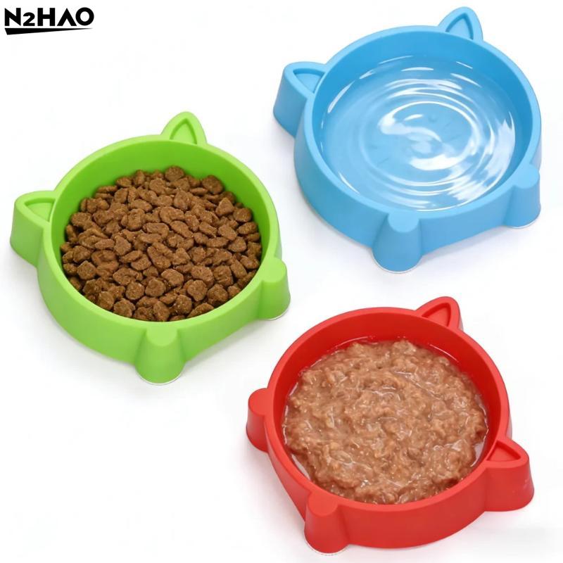 Cute Cat Ear Design Pet Bowl - Non-Slip Plastic Food & Water Feeder For Dog & Kittens & Small Puppies, Durable & Eco-Friendly