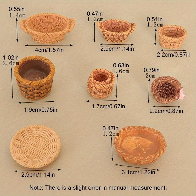 8Pcs Mini Resin Simulation Rattan Storage Baskets, Made Of Resin With A Faux Bamboo Weave For Diy Art Craft Making Accessories
