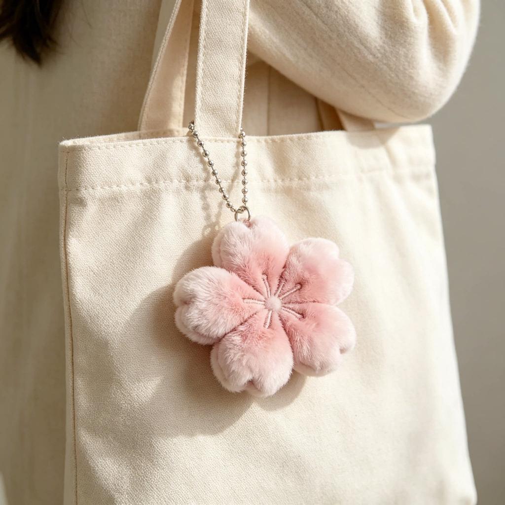 Pink Cherry Blossom Plush Soft Cherry Blossom Bag Decor with Earphones Hang Pink Romantic Girl Gift Bag Charm
