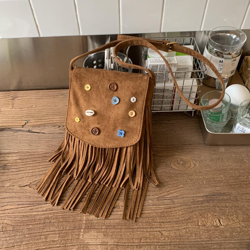 Retro Quastentasche Damen Herbst und Winter neue Mode Wildleder Handy Tasche vielseitige Umhänge kleine quadratische Tasche